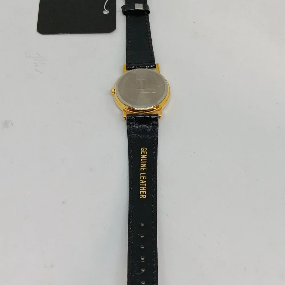 German Pointer 33mm Women's Gold Tone Black Leather Band Dog Watch
